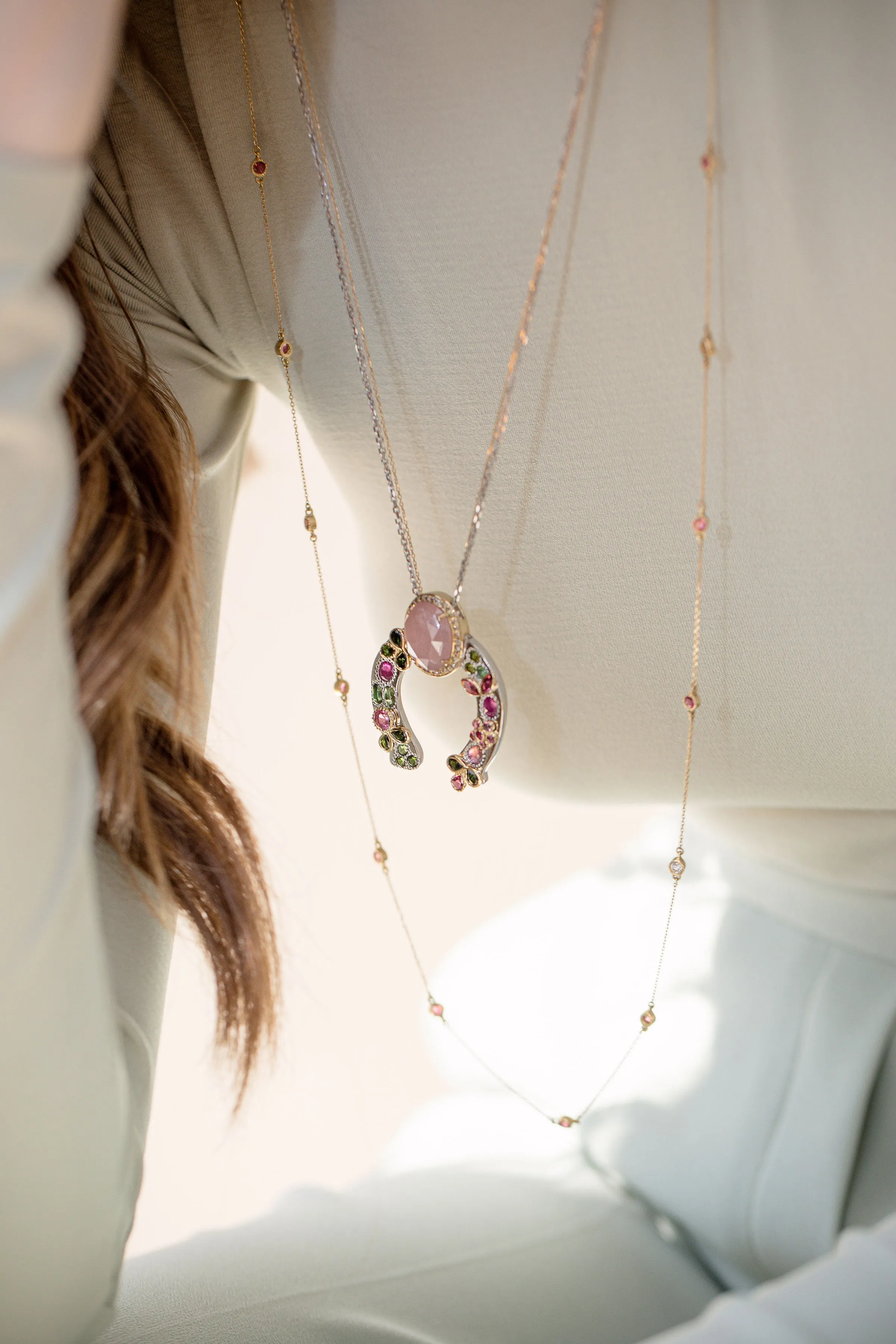 Freestyle Necklace with Pink Round Tourmalines