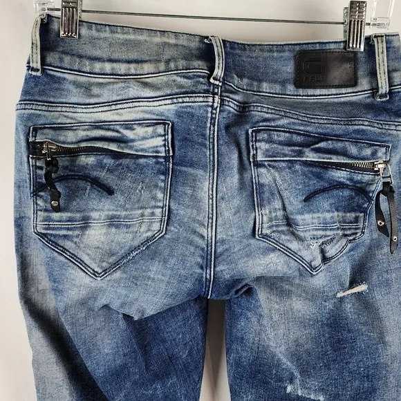 G Star RAW Jeans Womens 29x32 Midge Zip Mid Rise Skinny Distressed Denim