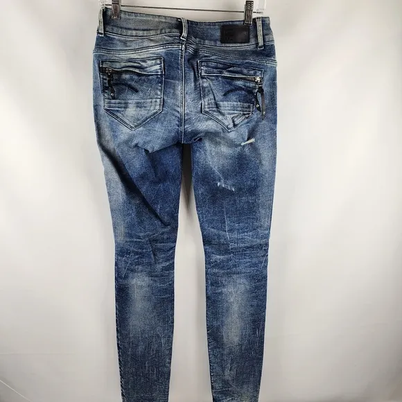 G Star RAW Jeans Womens 29x32 Midge Zip Mid Rise Skinny Distressed Denim