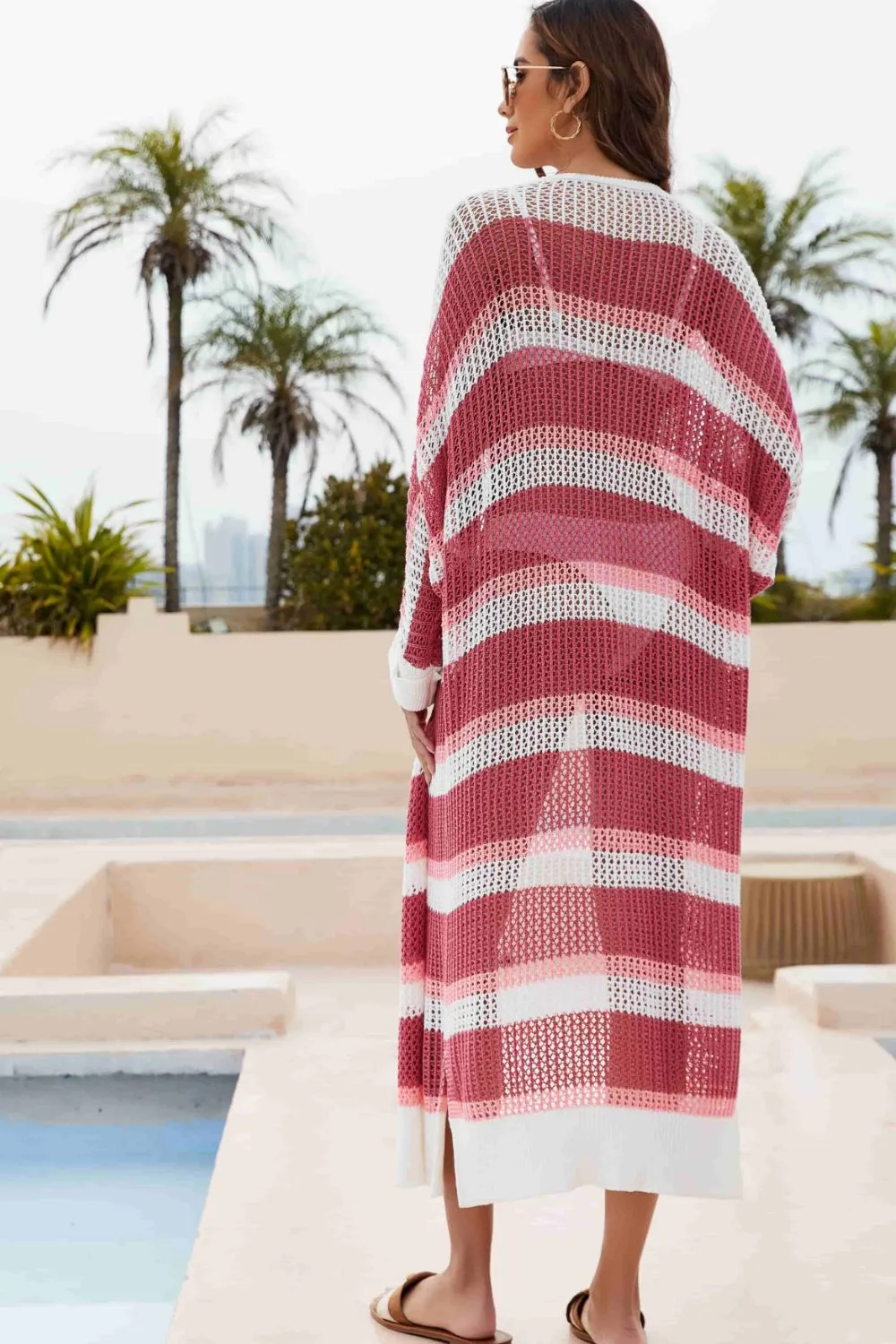 Gabbie Striped Open Front Side Slit Duster Cover Up