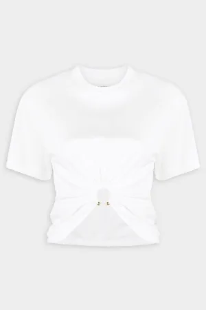 Gathered Cotton T-Shirt in White