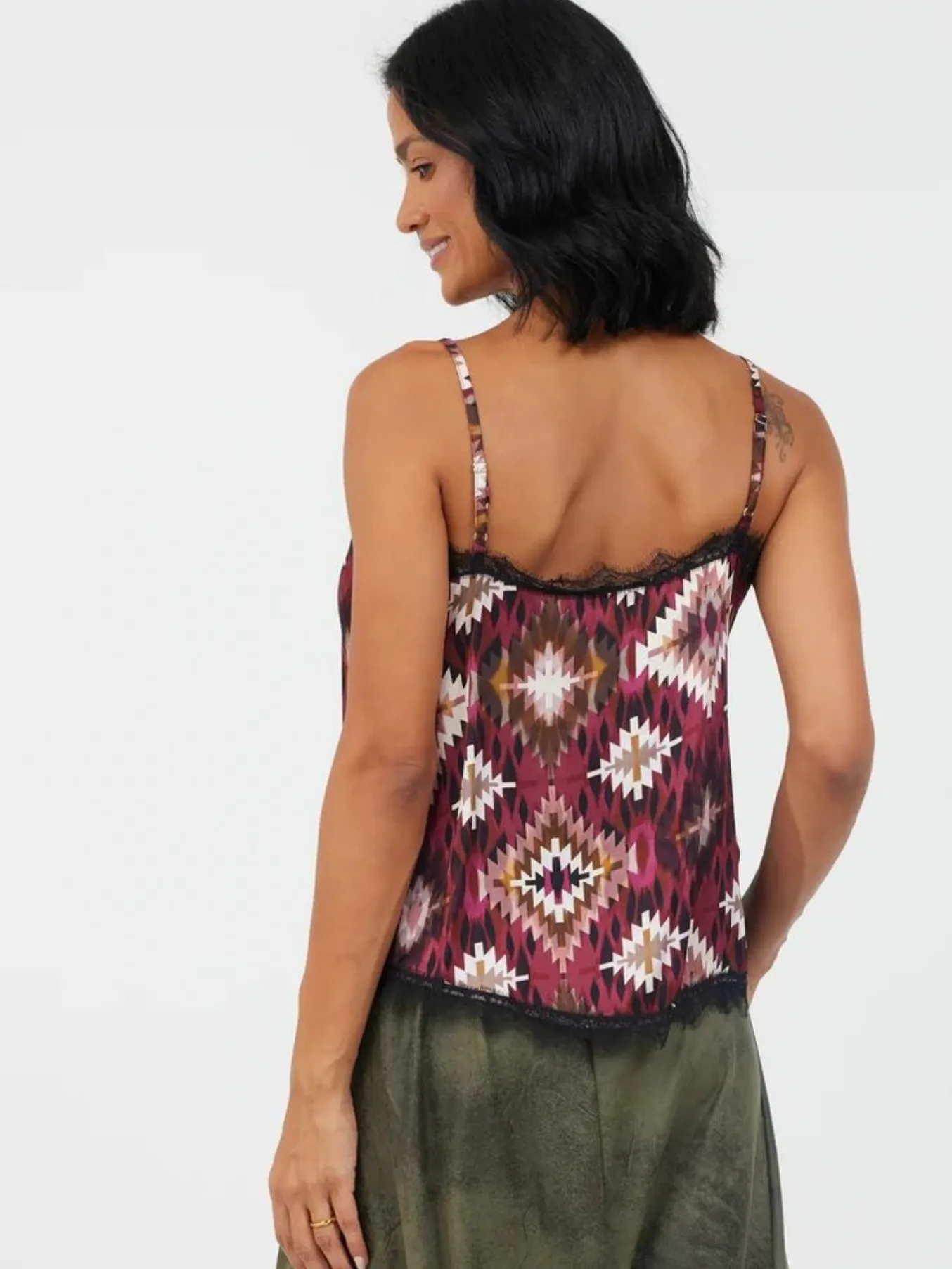 Geo Burgundy Print Trim Cami