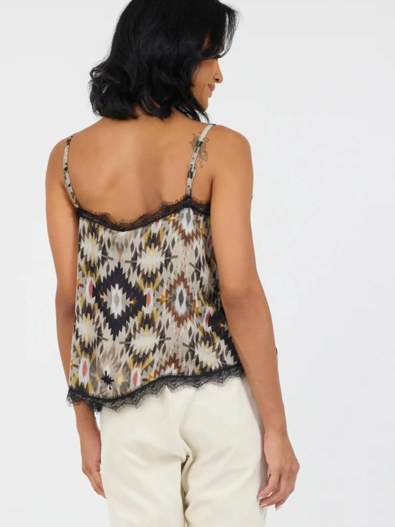 Geo Burgundy Print Trim Cami