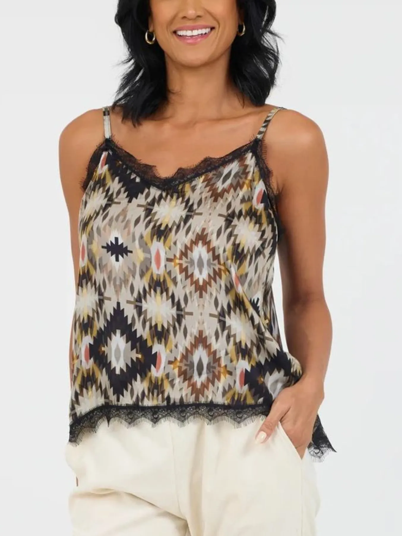 Geo Burgundy Print Trim Cami