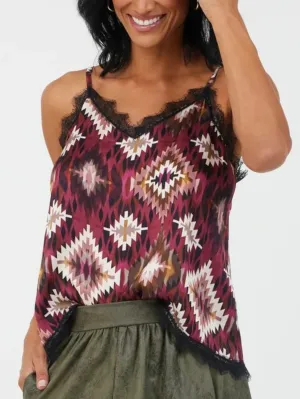 Geo Burgundy Print Trim Cami