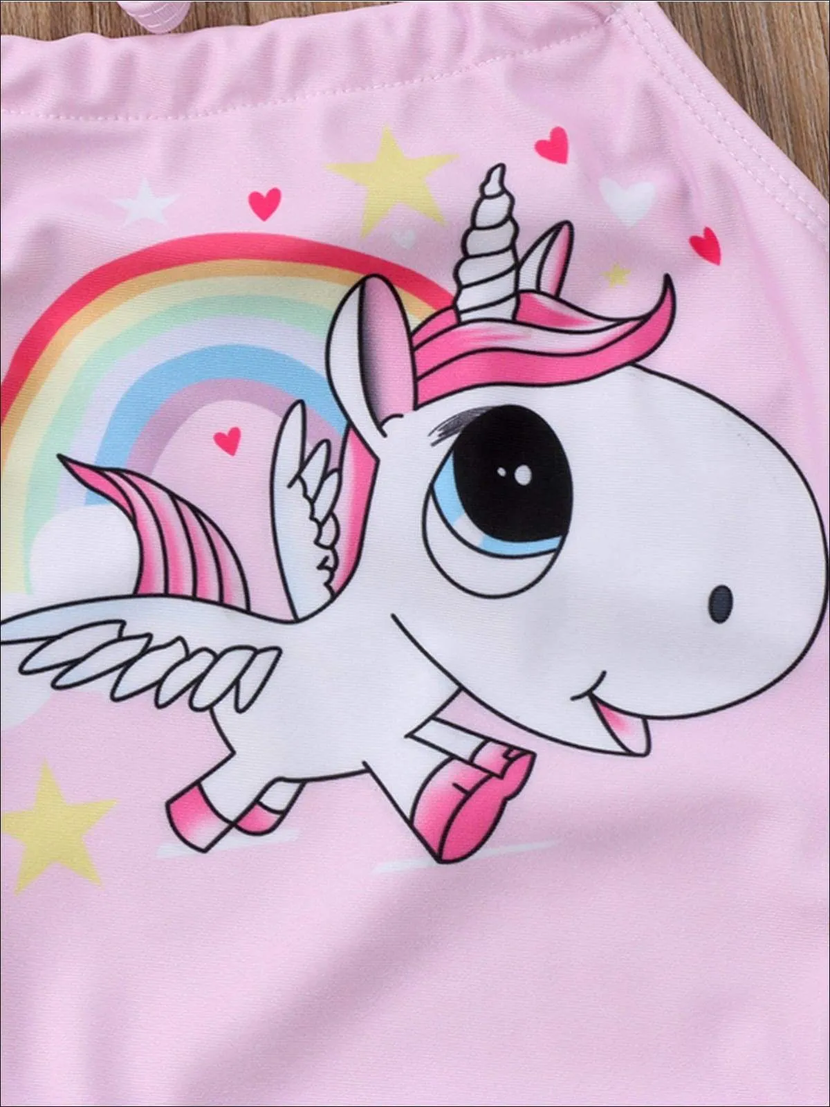 Girls Pink Halter Unicorn Print Backless One Piece Swimsuit