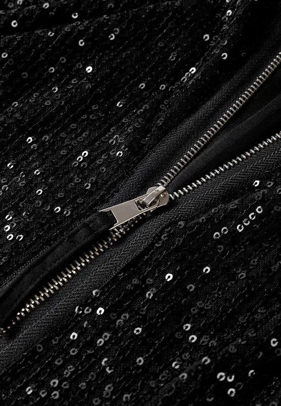Glam Sequin Zip Up Long Sleeve Jacket