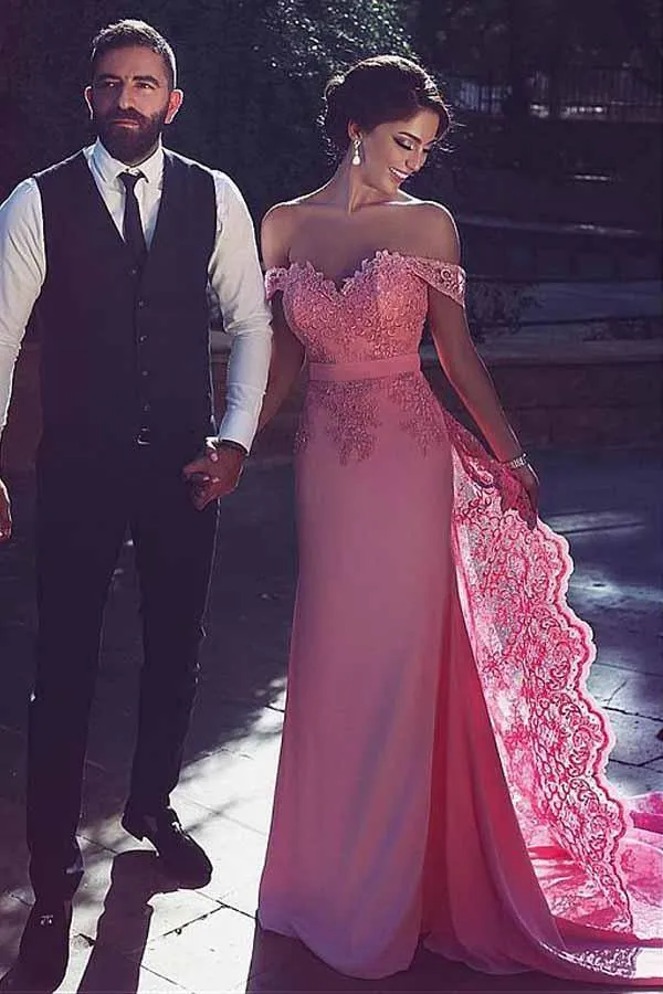 Glamorous Chiffon Off-the-shoulder Neckline Mermaid Formal Dress PG502