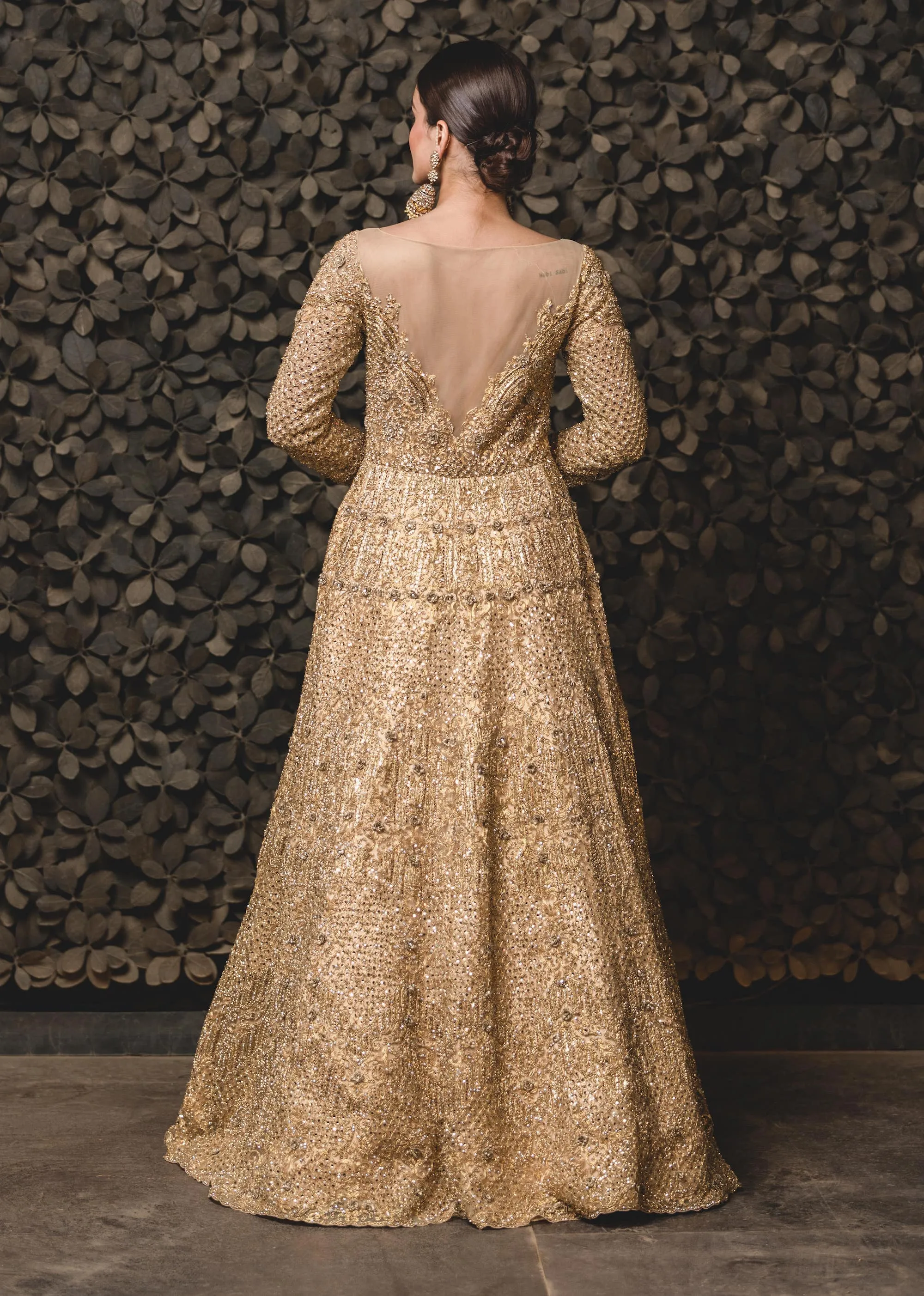 Gold Tulle Gown With Dupatta