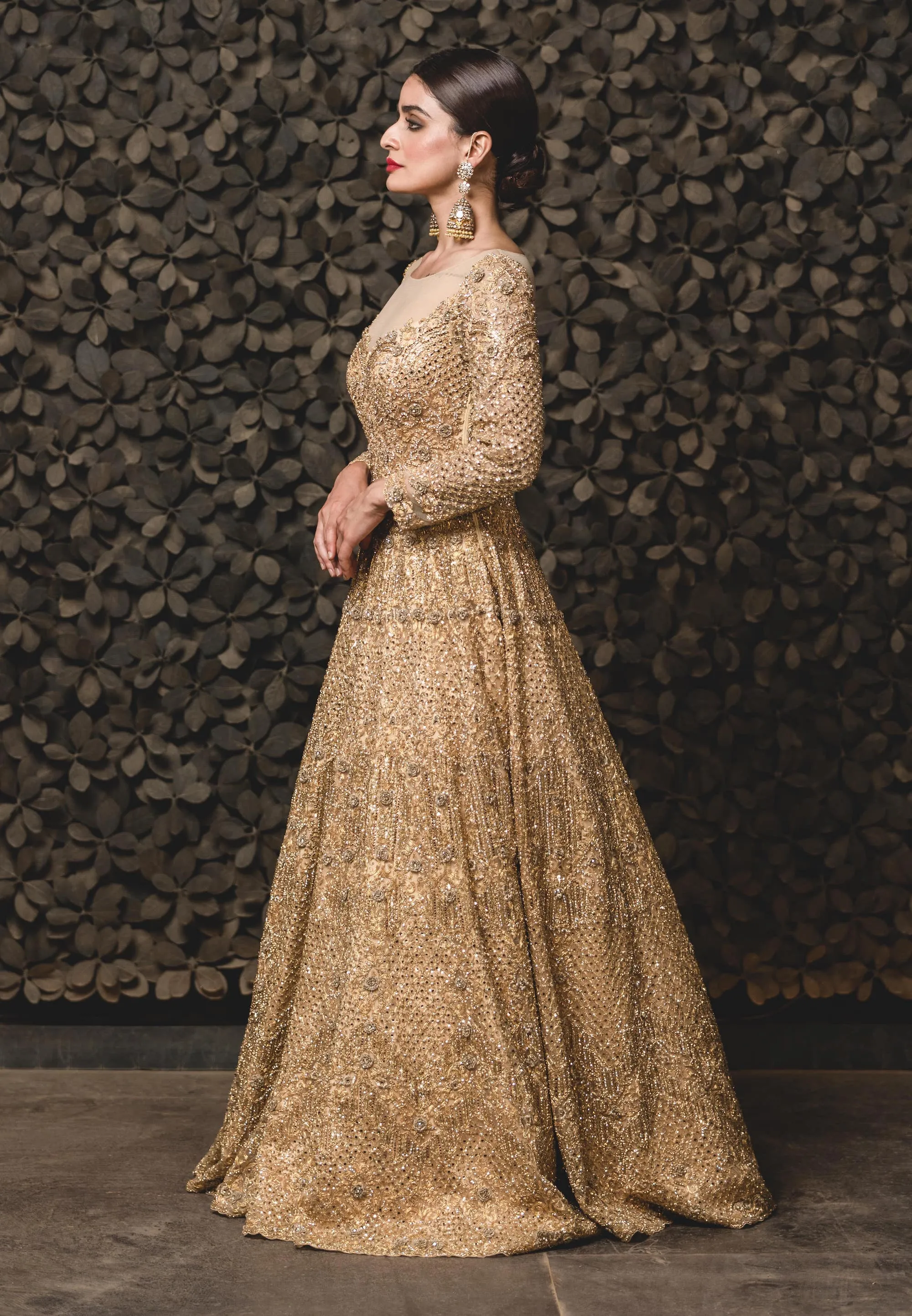 Gold Tulle Gown With Dupatta