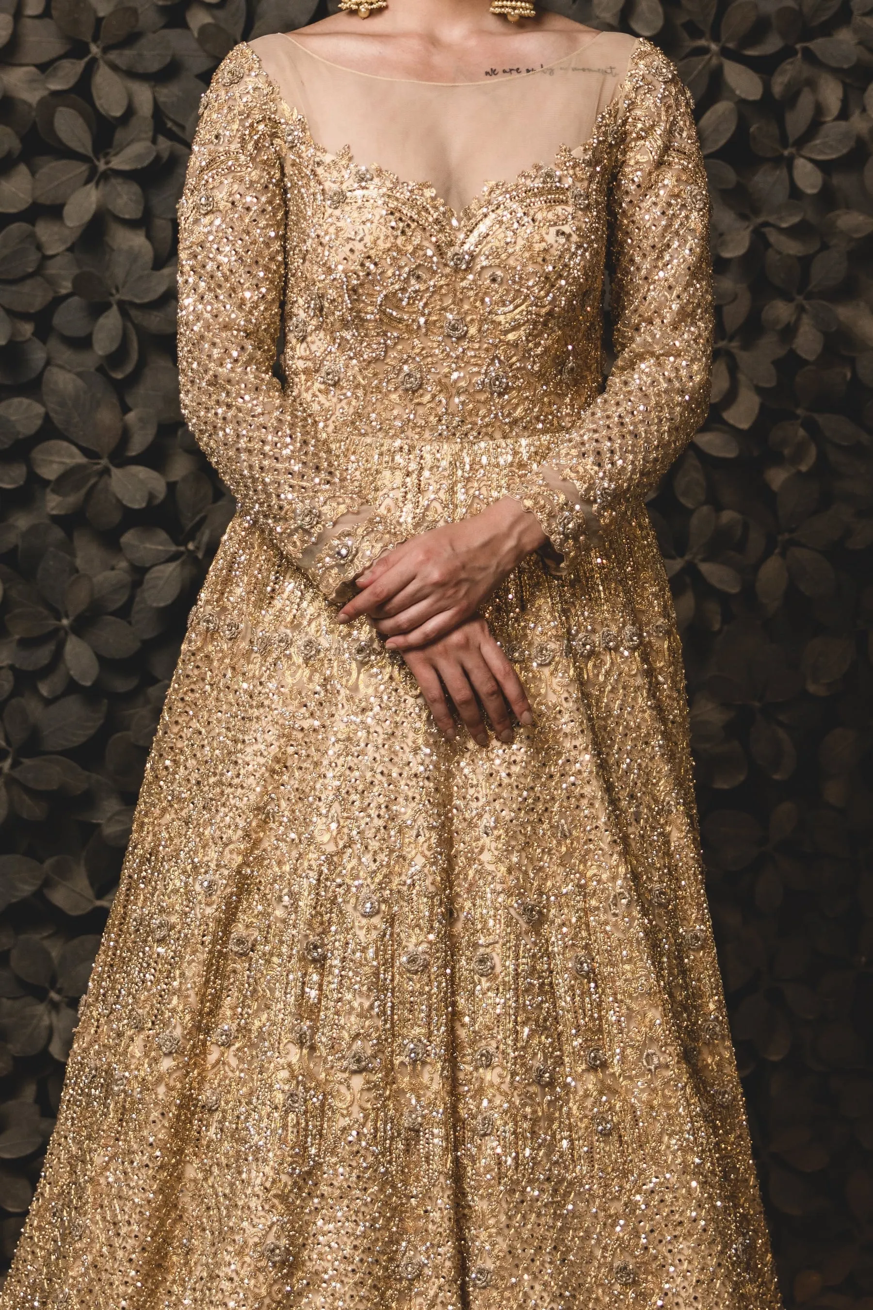 Gold Tulle Gown With Dupatta