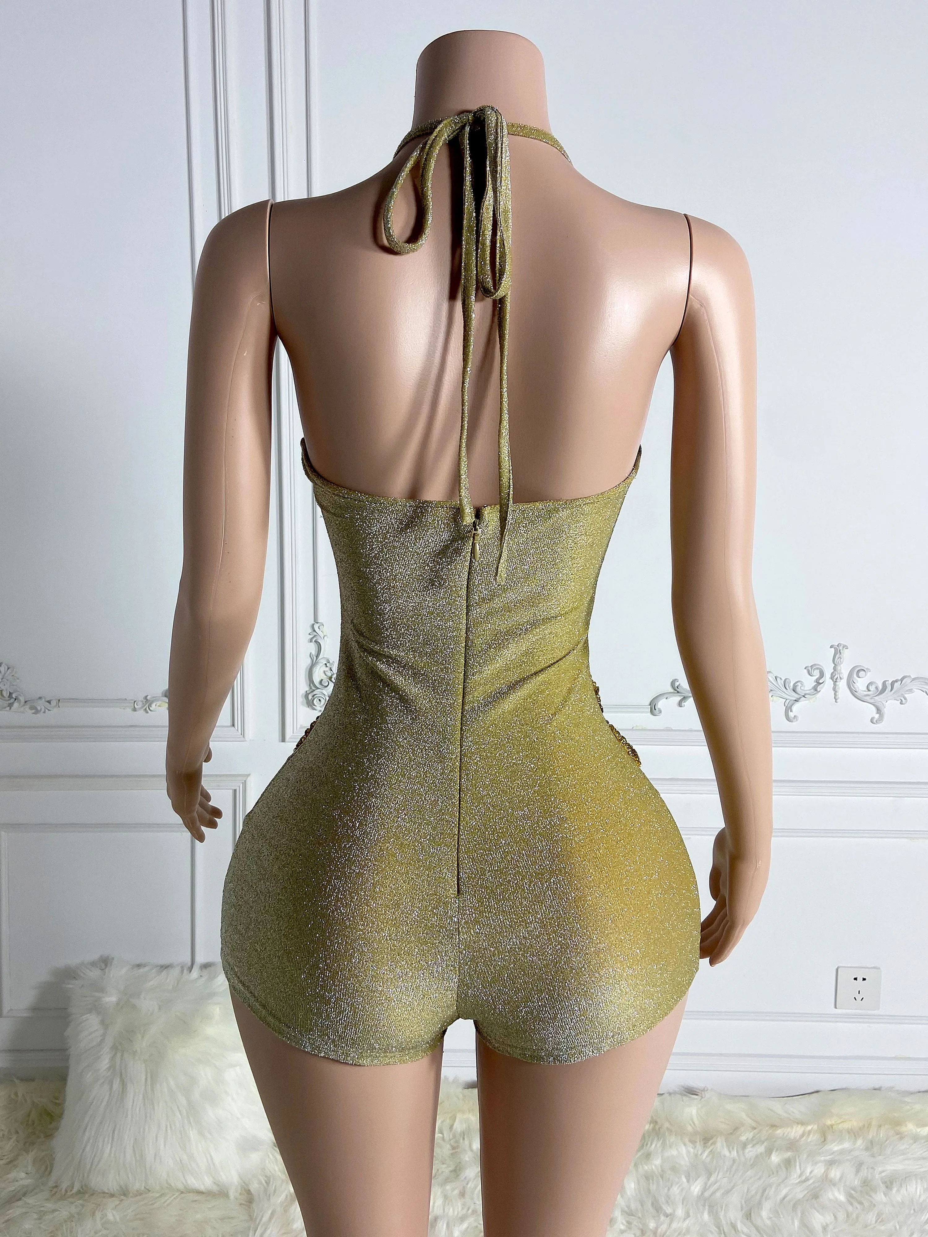 Golden Halter Mini Jumpsuit