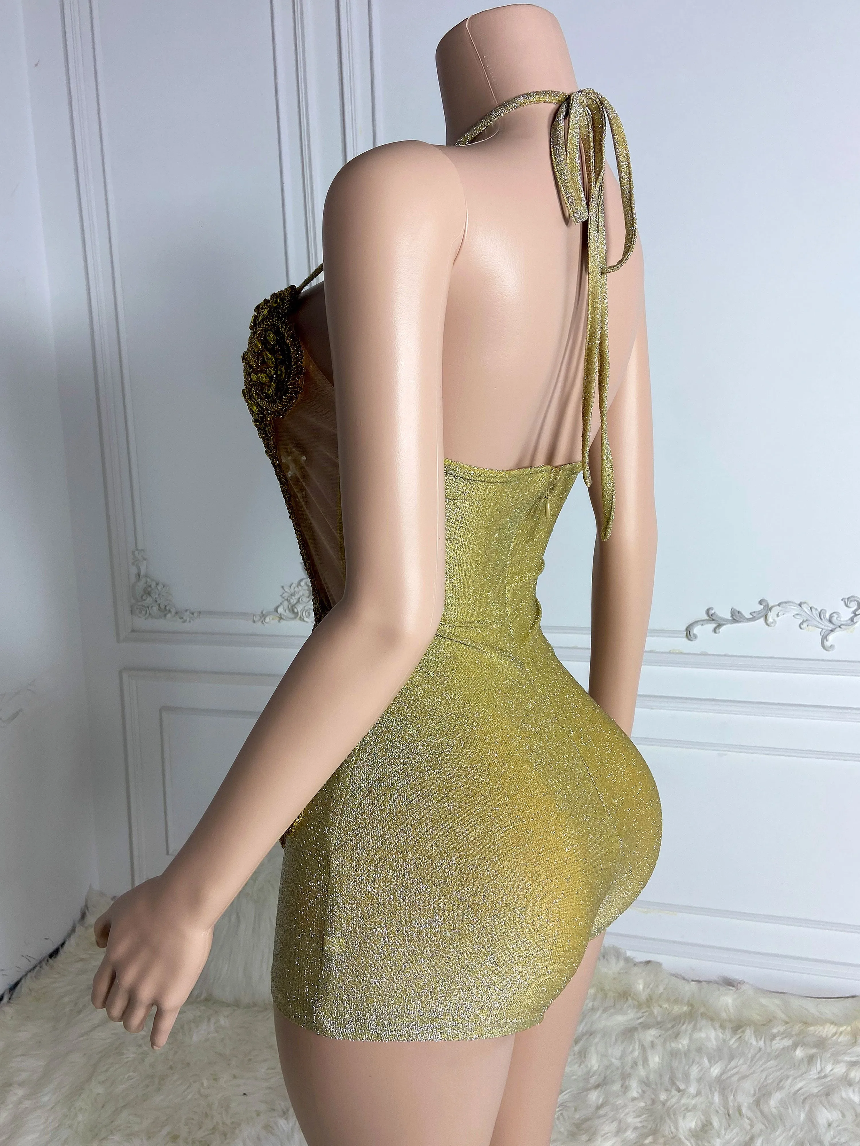 Golden Halter Mini Jumpsuit