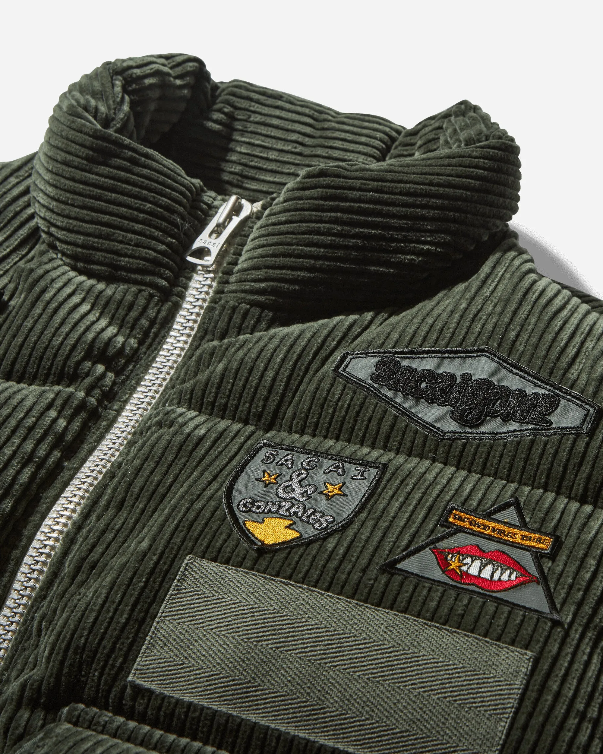 Gonz Multi Patch Corduroy Padded Vest Khaki
