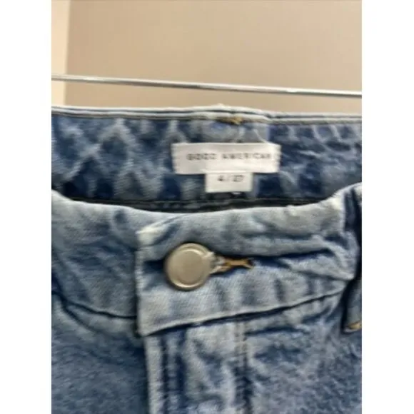 Good American Blue Jeans Distressed Hi-Rise Skinnyish Fit Indigo046 Women 4 NWT