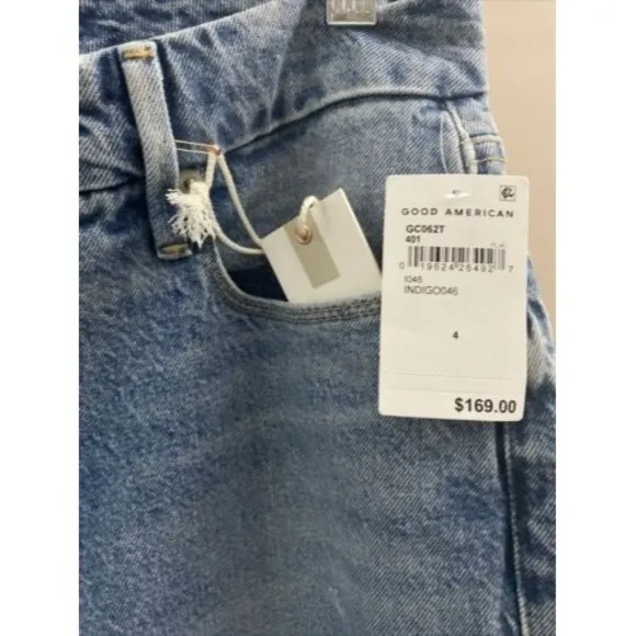 Good American Blue Jeans Distressed Hi-Rise Skinnyish Fit Indigo046 Women 4 NWT