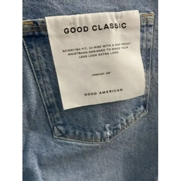 Good American Blue Jeans Distressed Hi-Rise Skinnyish Fit Indigo046 Women 4 NWT