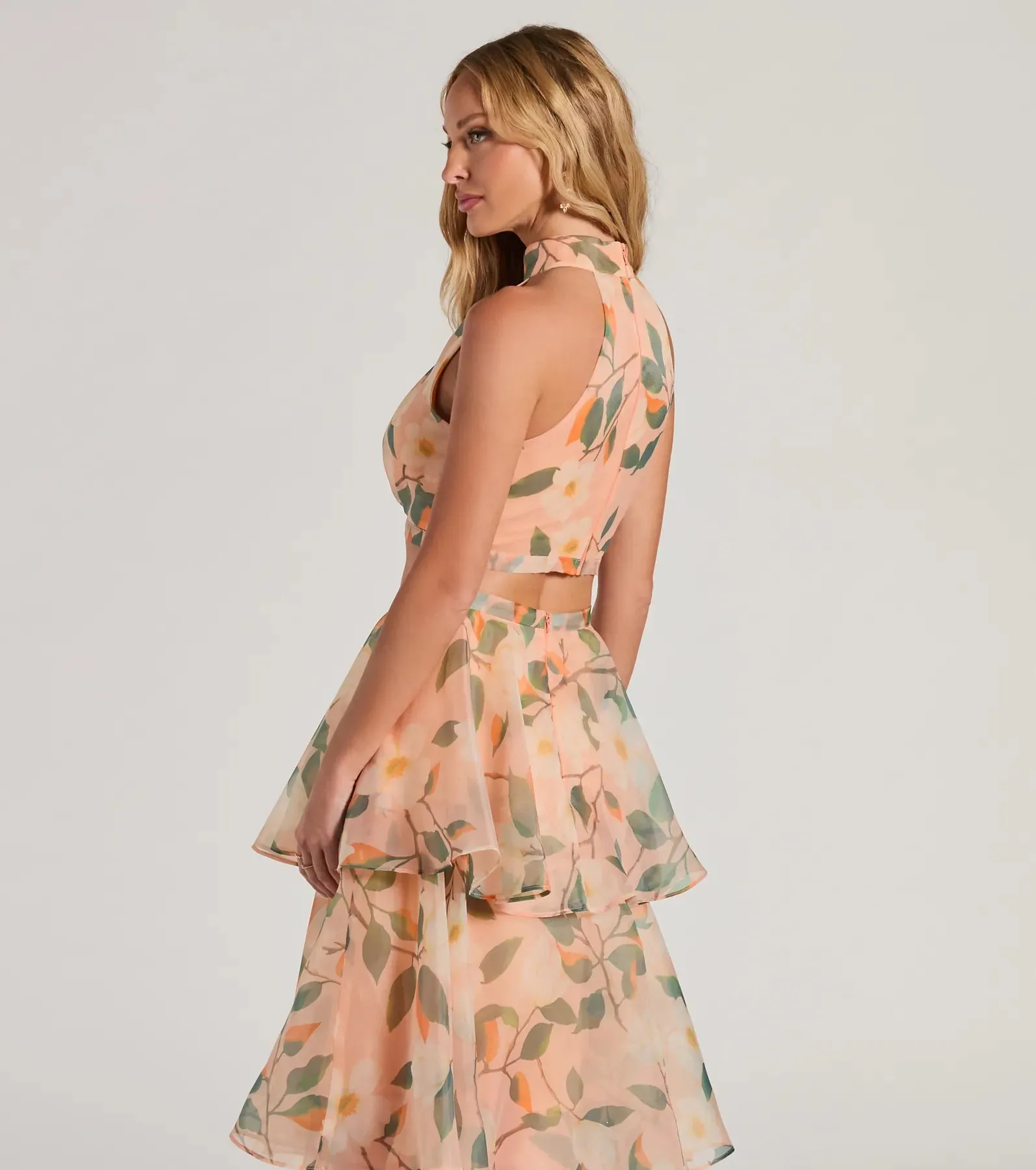 Gorgeous Perfection Halter Floral Chiffon Crop Top