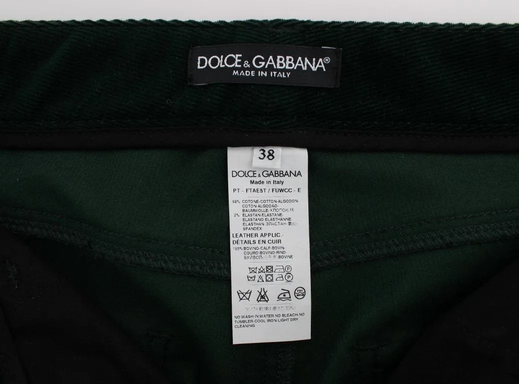 Green Cotton Stretch Corduroys Jeans
