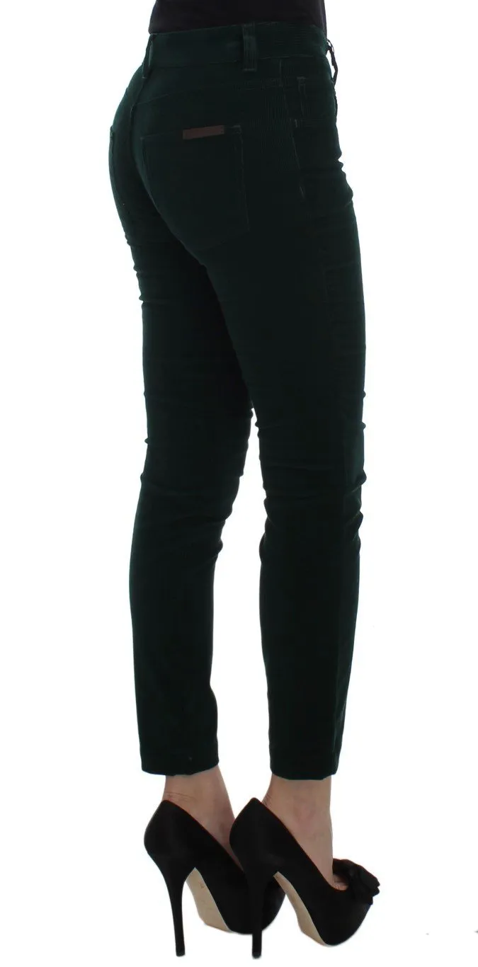 Green Cotton Stretch Corduroys Jeans