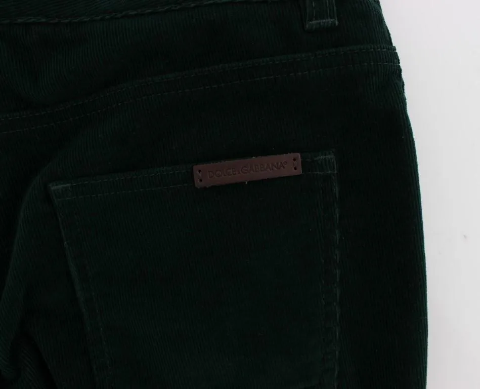 Green Cotton Stretch Corduroys Jeans