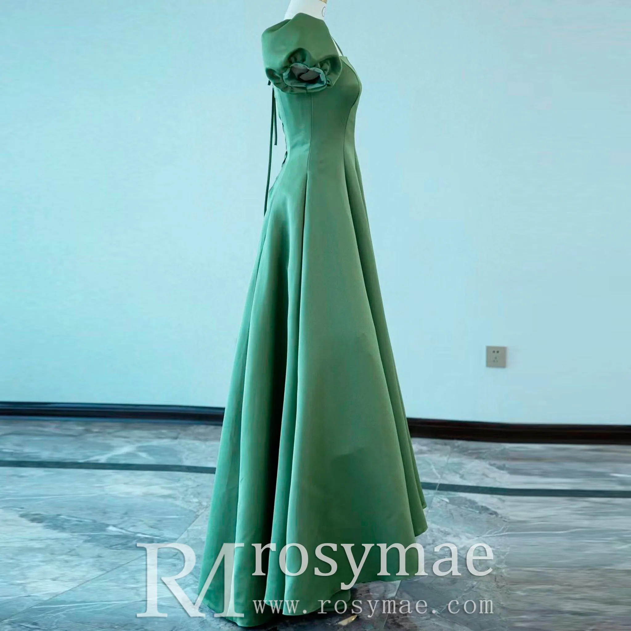 Green Junior & Senior Prom Gowns with Short Sleeves