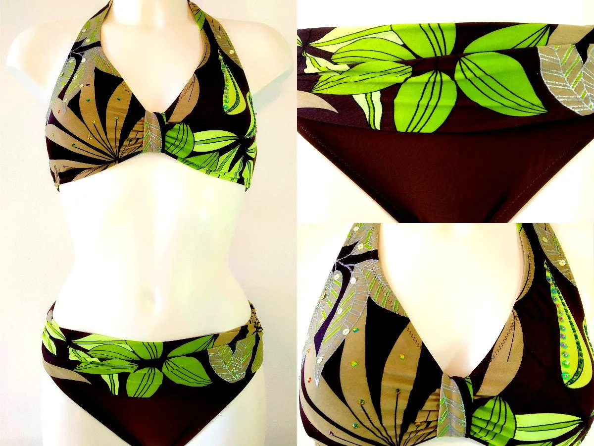 Green Leaves Bikini underwire halter