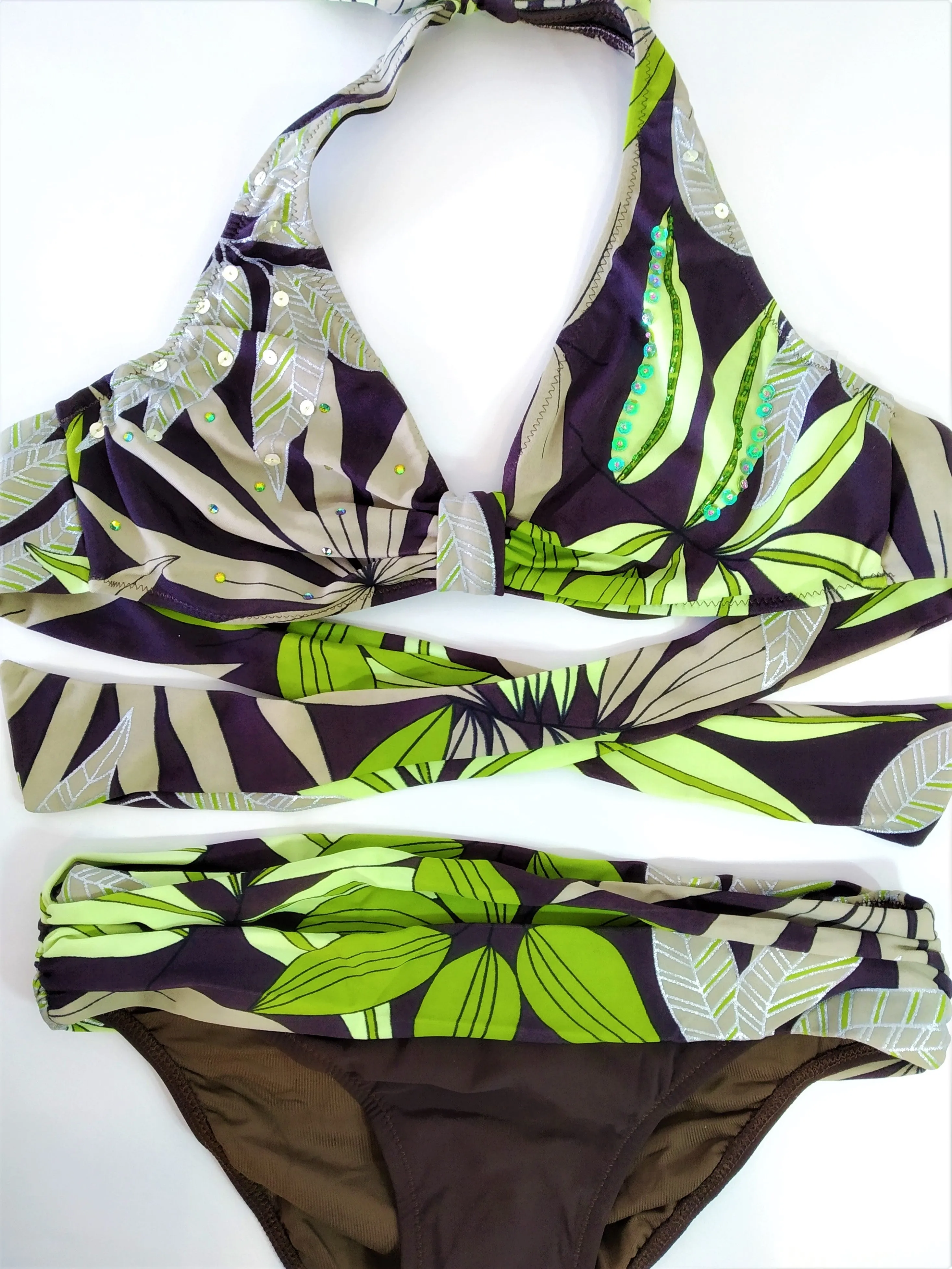 Green Leaves Bikini underwire halter