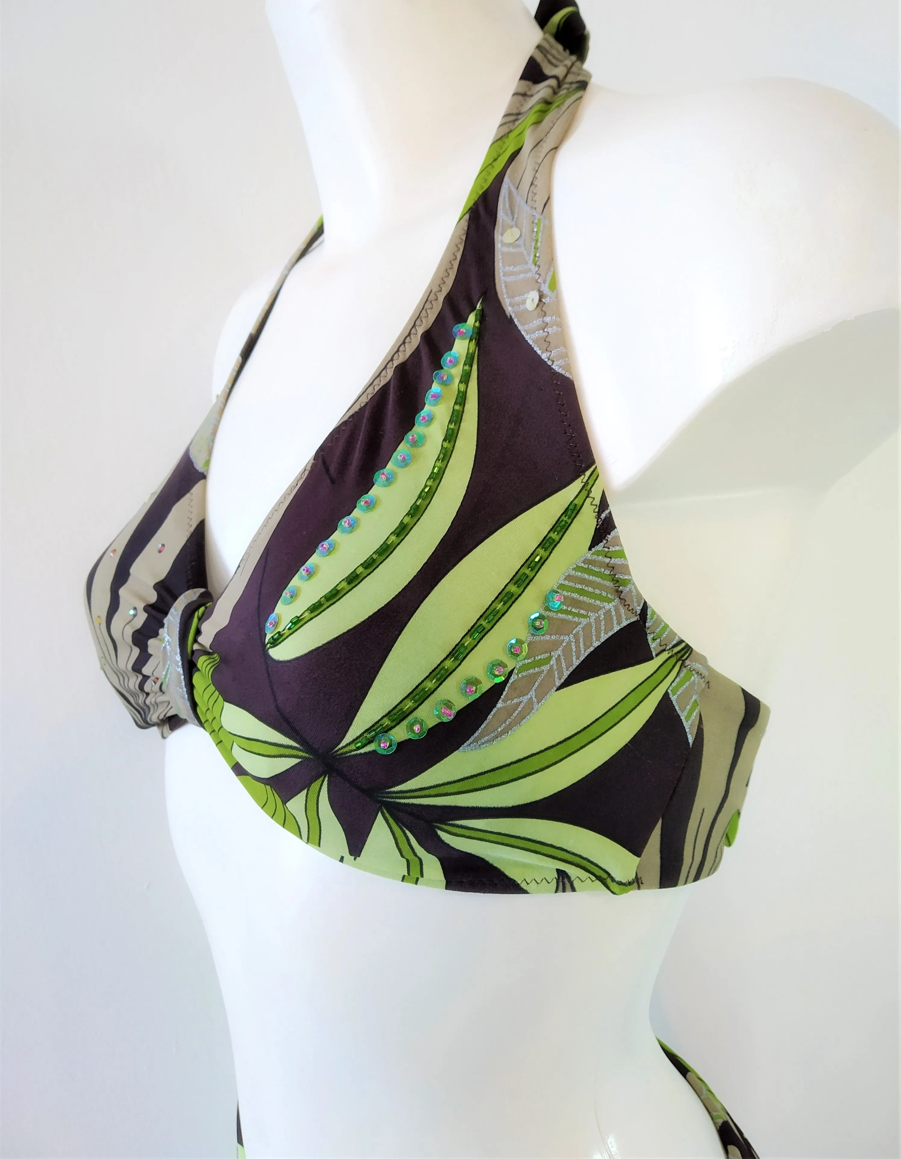 Green Leaves Bikini underwire halter