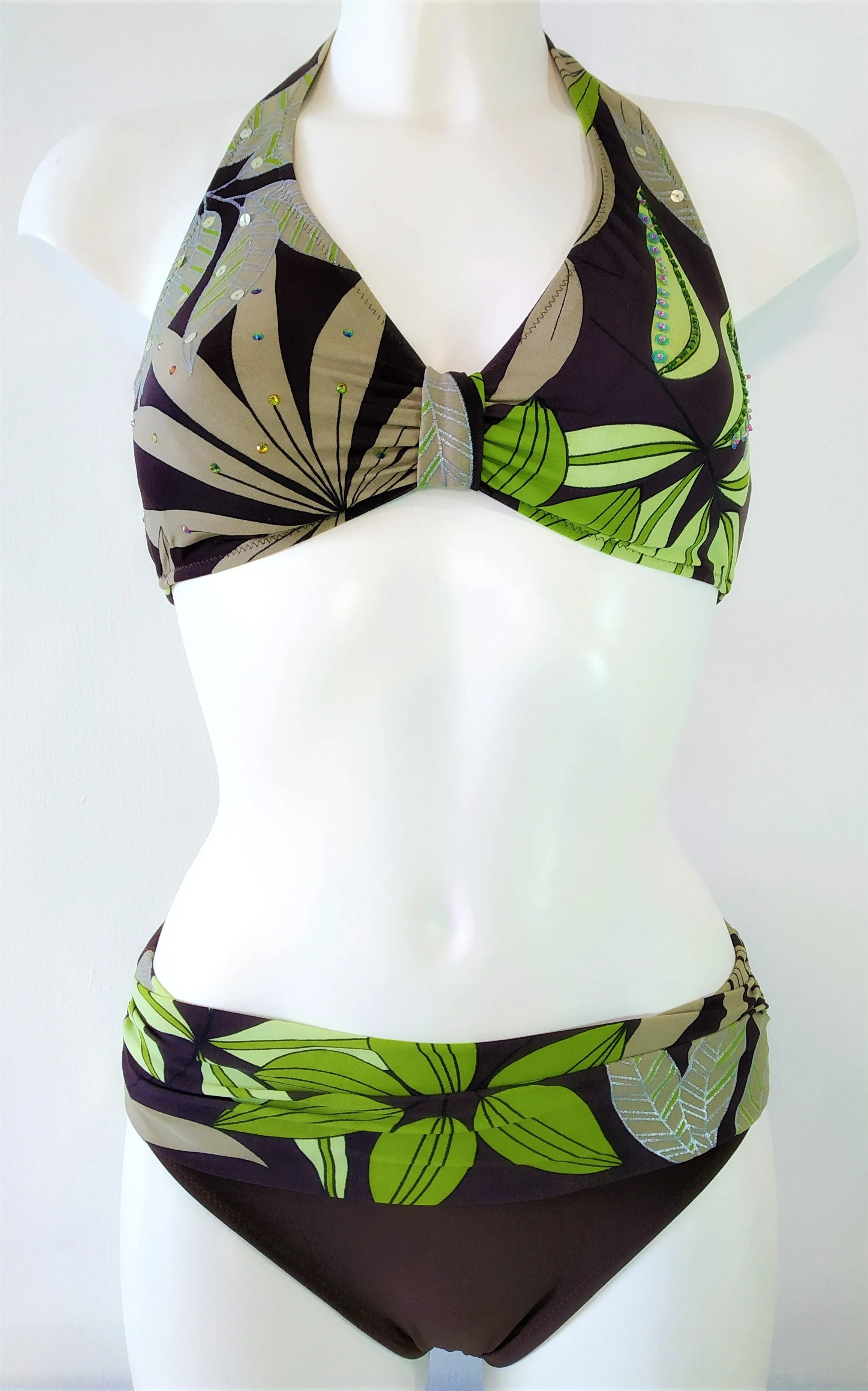 Green Leaves Bikini underwire halter