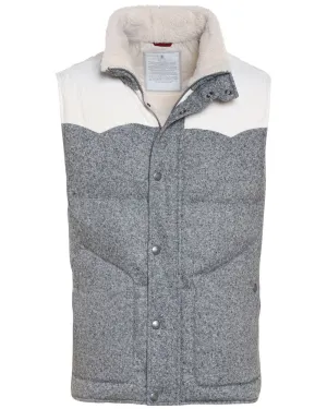Grey Wool Blend Paneled Vest with Shearling Collar