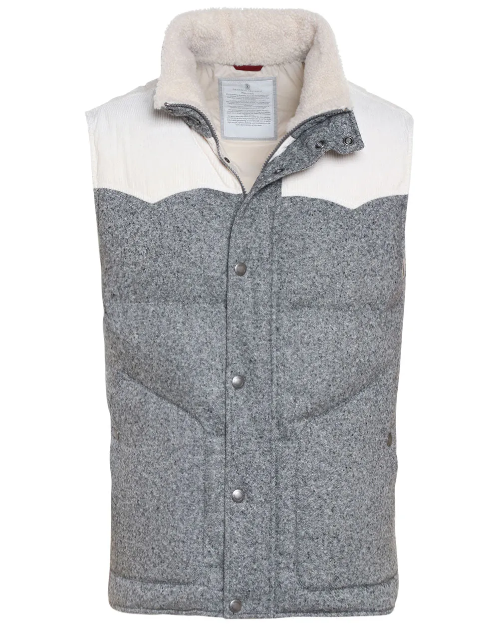 Grey Wool Blend Paneled Vest with Shearling Collar