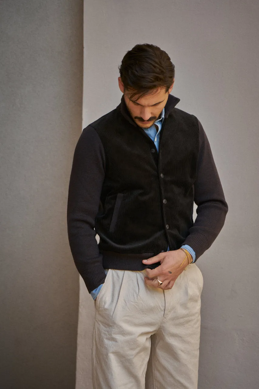 GRP Knitwear Button Jacket Corduroy/Merino Dark Brown