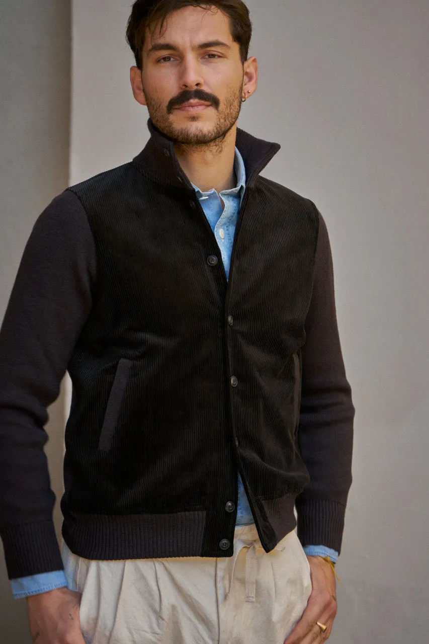 GRP Knitwear Button Jacket Corduroy/Merino Dark Brown
