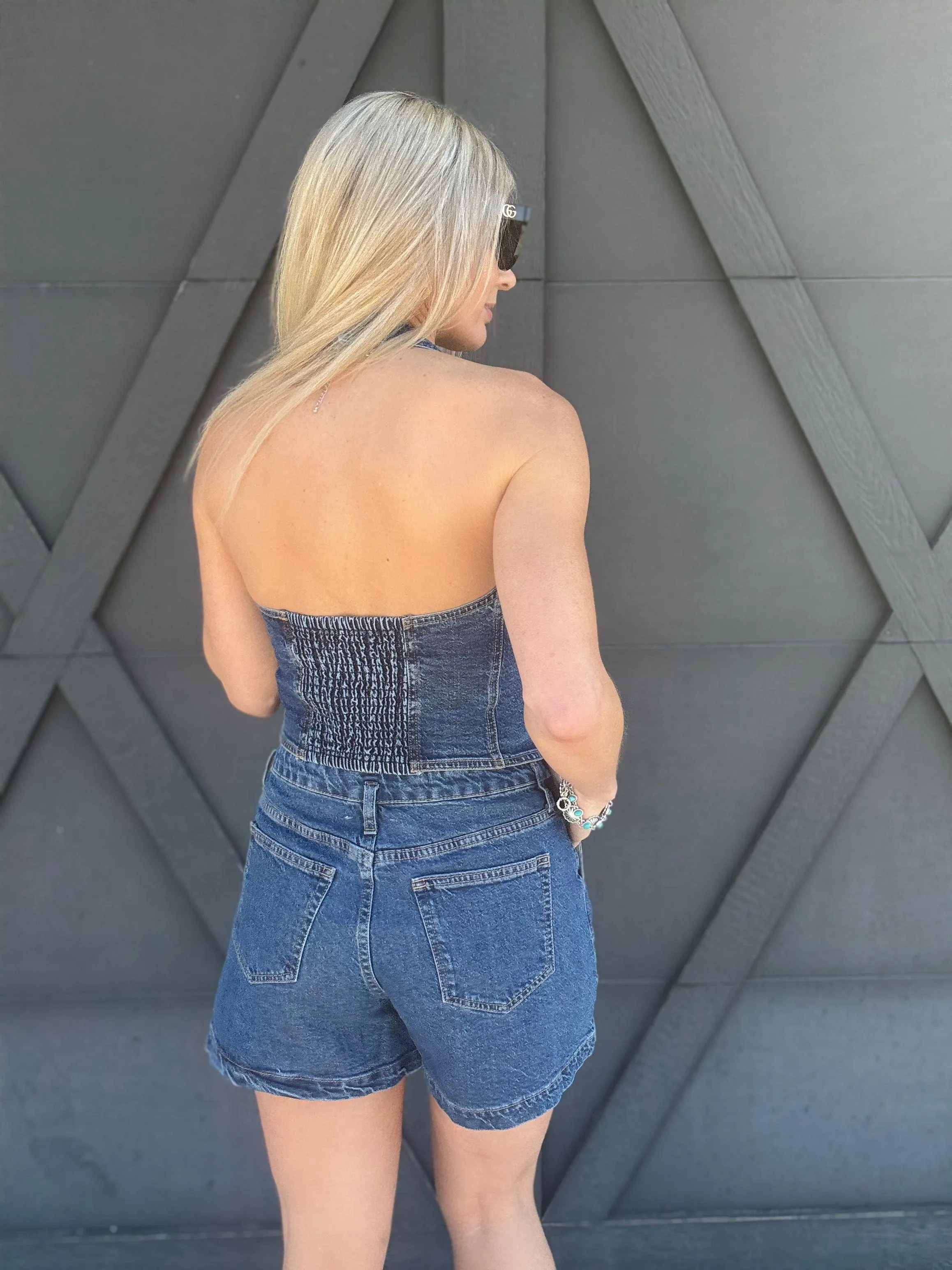 Habitual Denim Halter Vest In Lagoon