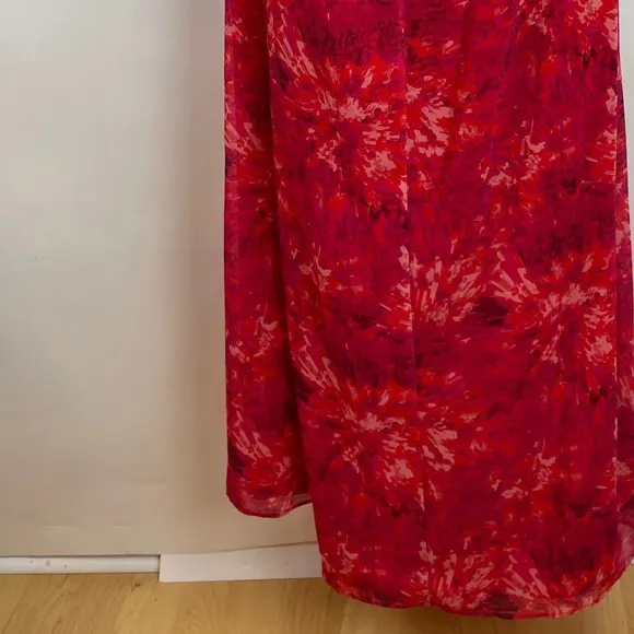 Halston Printed Cowl Gown Poppy Kaleidoscope size 14 Maxi Dress Chiffon NWT