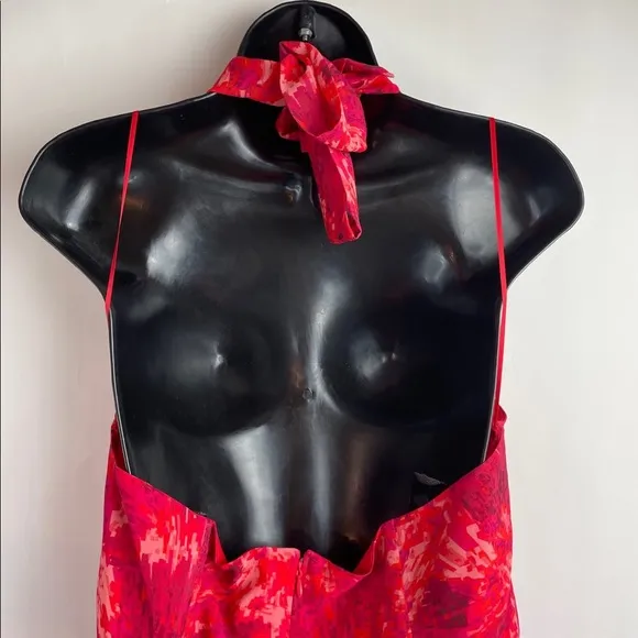 Halston Printed Cowl Gown Poppy Kaleidoscope size 14 Maxi Dress Chiffon NWT