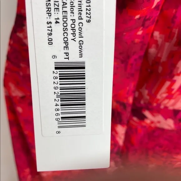 Halston Printed Cowl Gown Poppy Kaleidoscope size 14 Maxi Dress Chiffon NWT