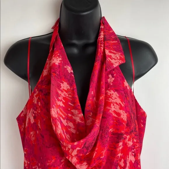 Halston Printed Cowl Gown Poppy Kaleidoscope size 14 Maxi Dress Chiffon NWT
