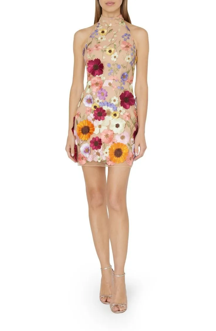 Halter Floral Embroidered Bodycon Mini Dresses