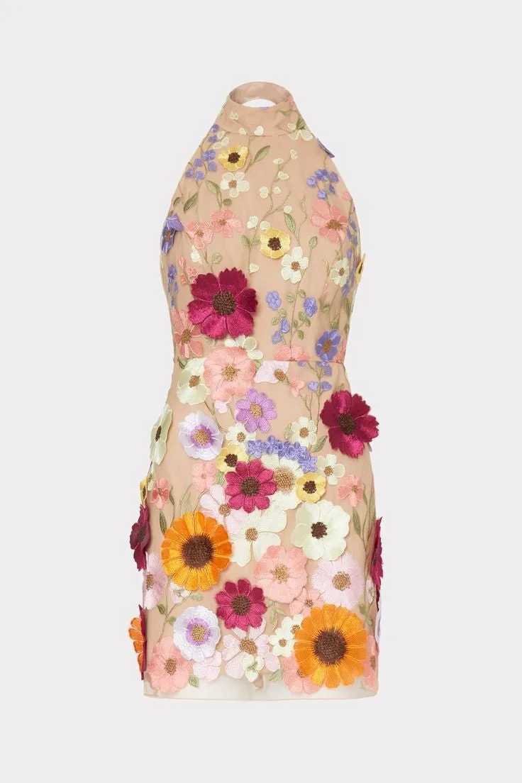 Halter Floral Embroidered Bodycon Mini Dresses