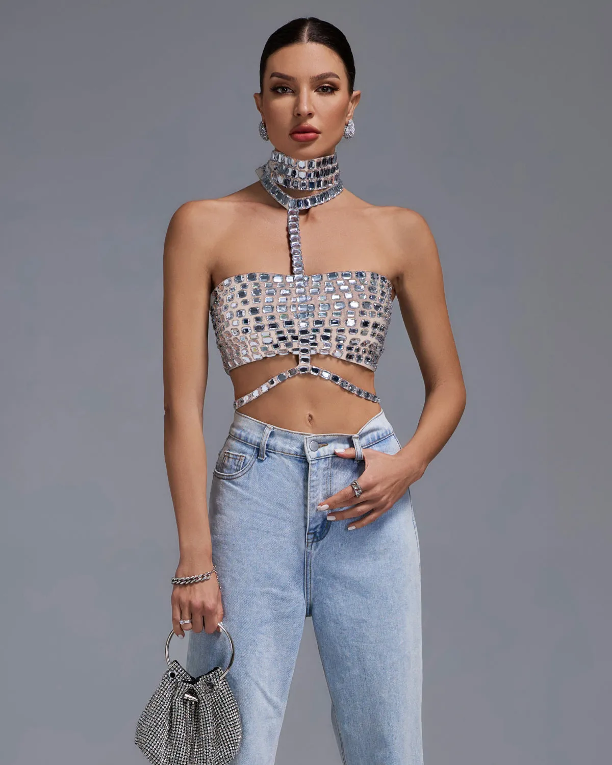 Halter Rhinestone Bandage Top