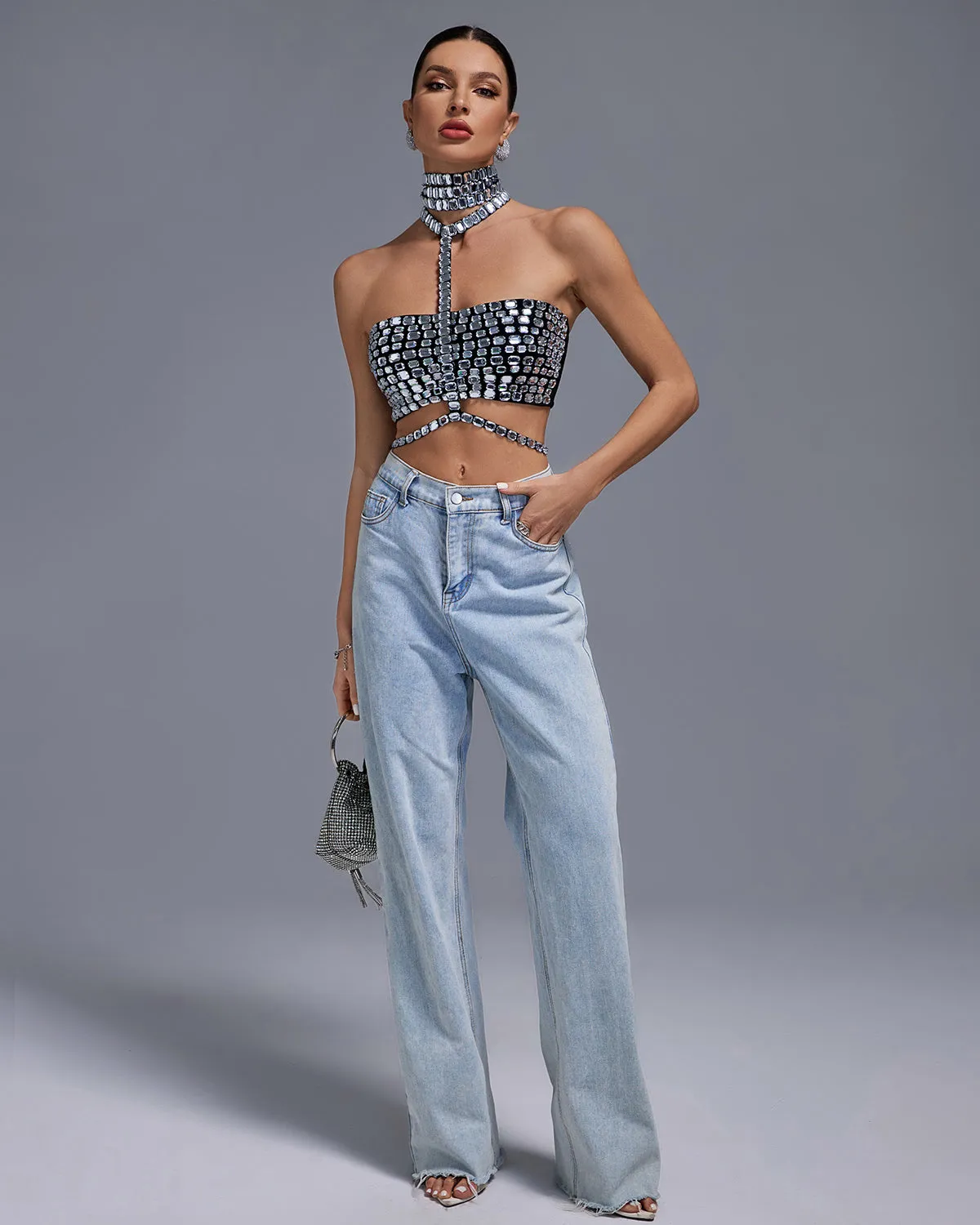 Halter Rhinestone Bandage Top