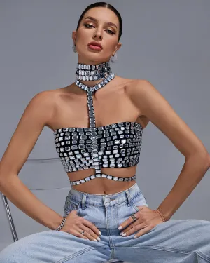 Halter Rhinestone Bandage Top