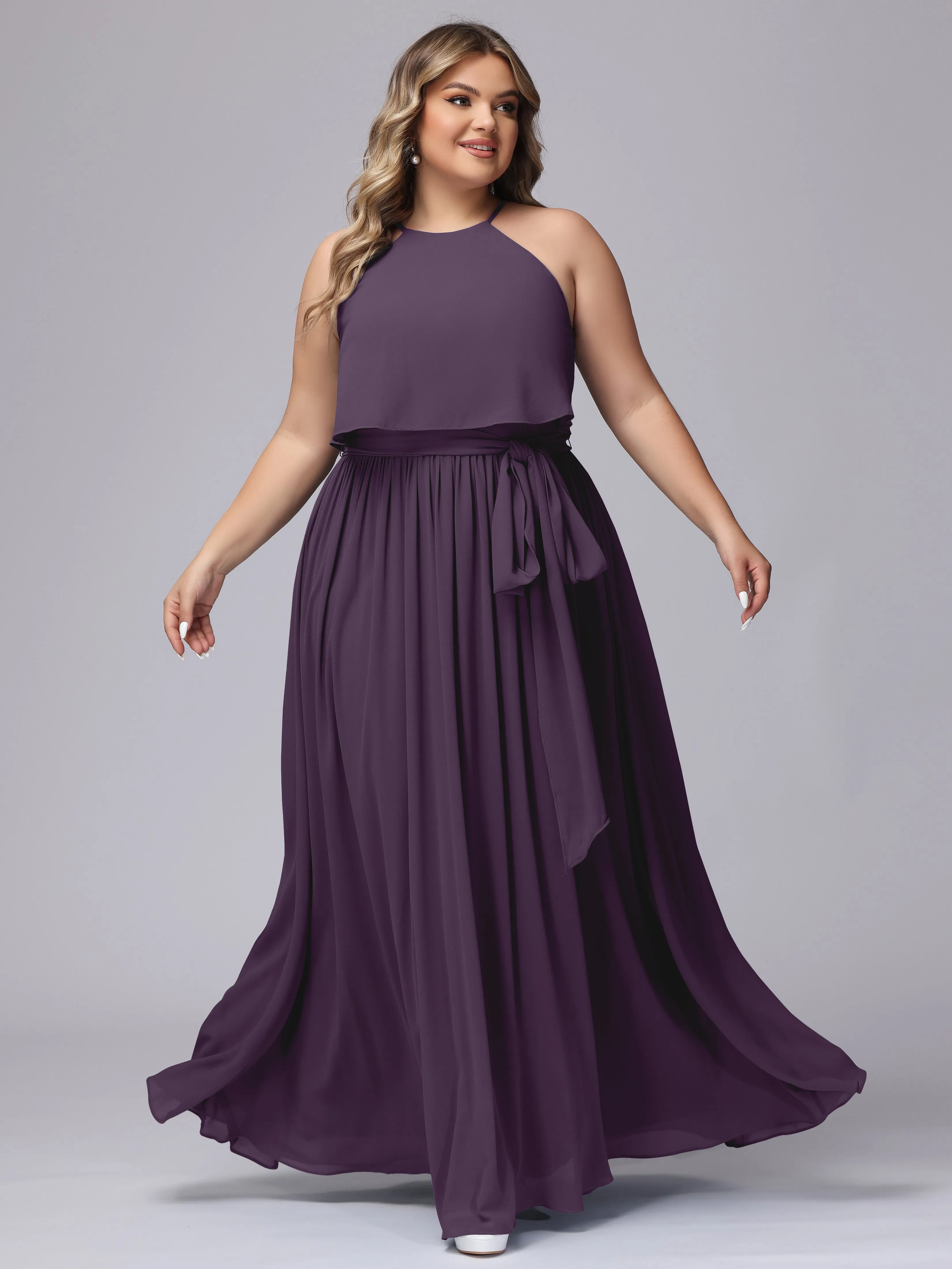 Halter Sleeveless Chiffon Plus Size Bridesmaid Dress