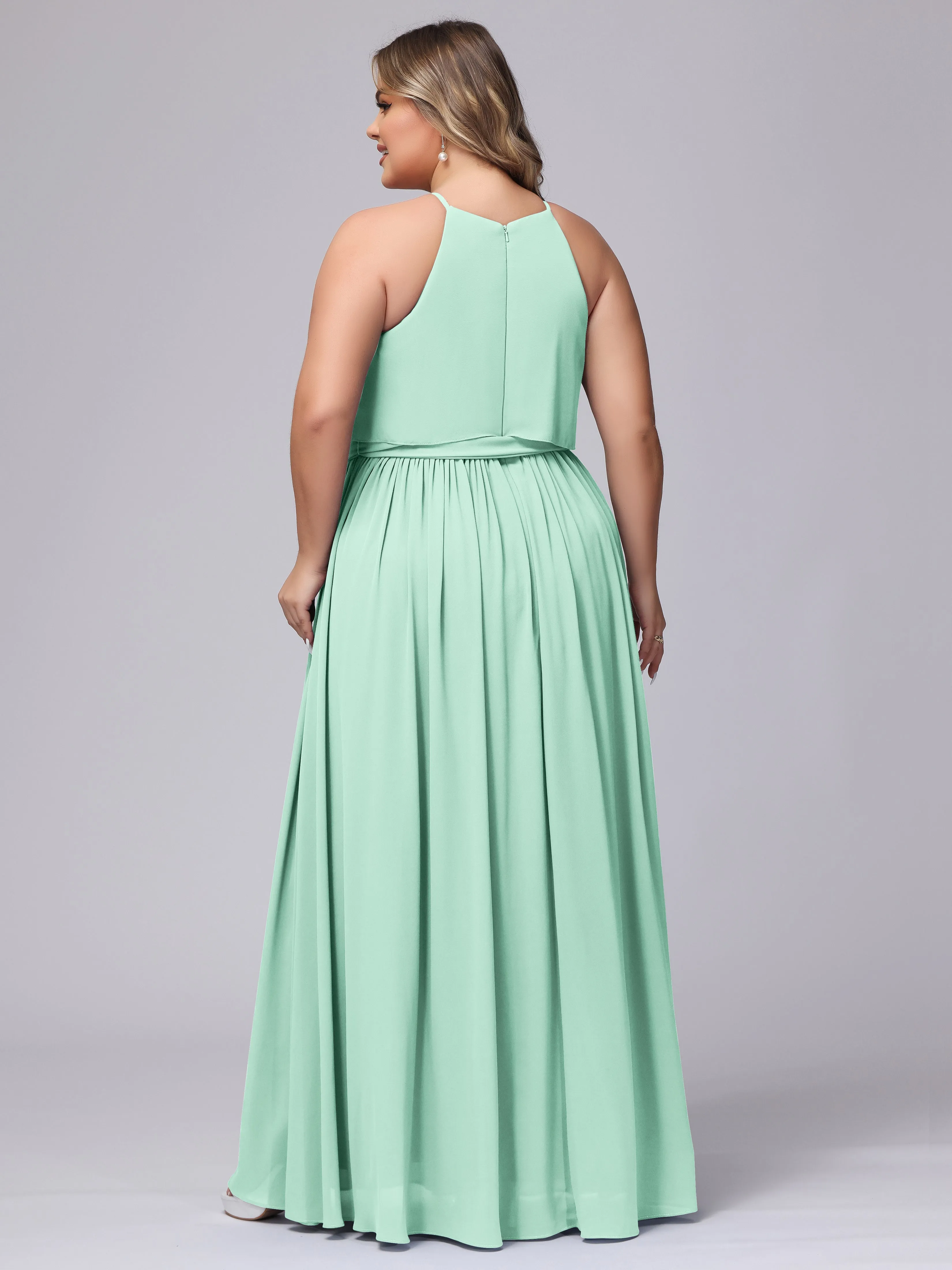 Halter Sleeveless Chiffon Plus Size Bridesmaid Dress