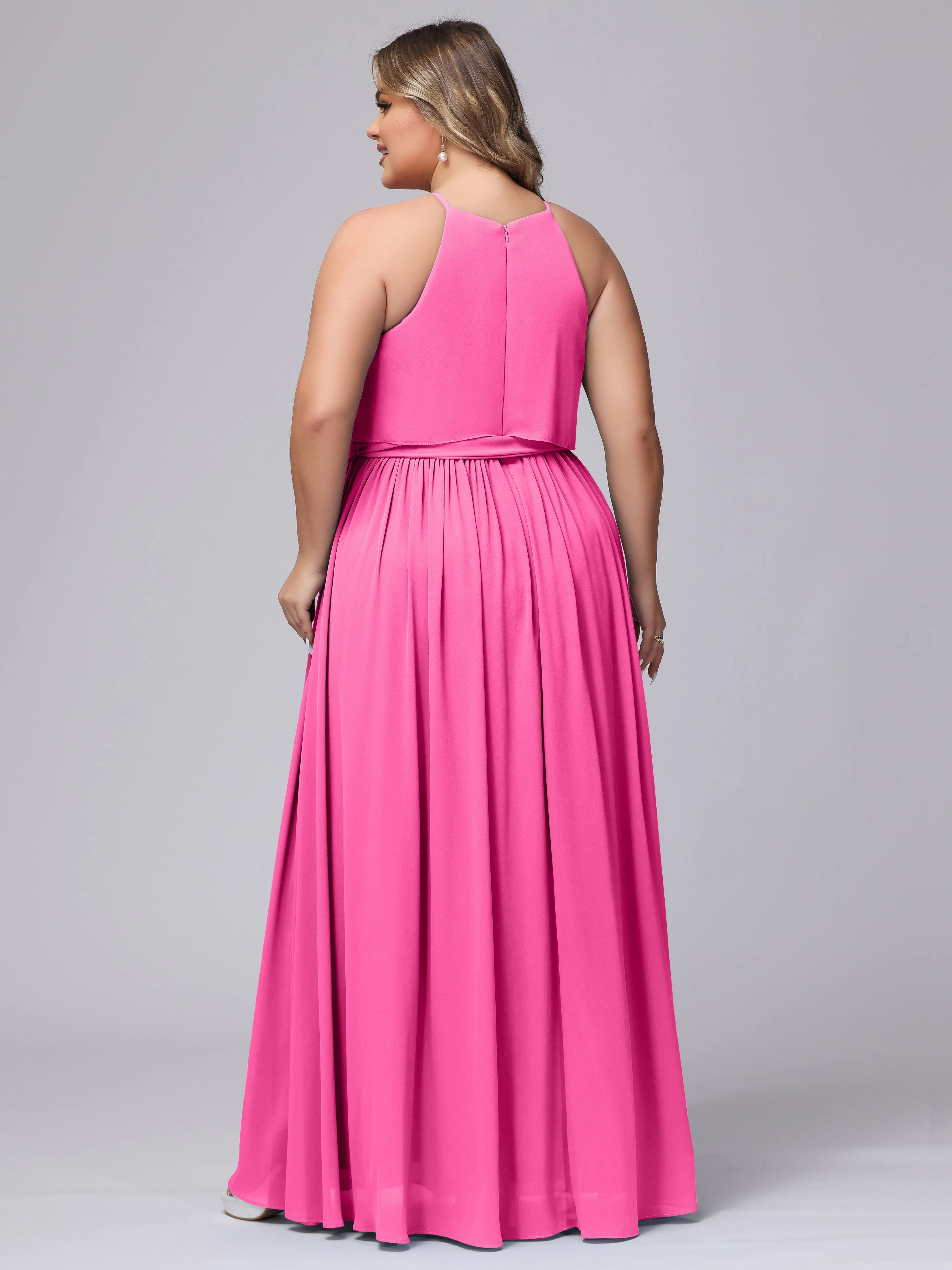Halter Sleeveless Chiffon Plus Size Bridesmaid Dress