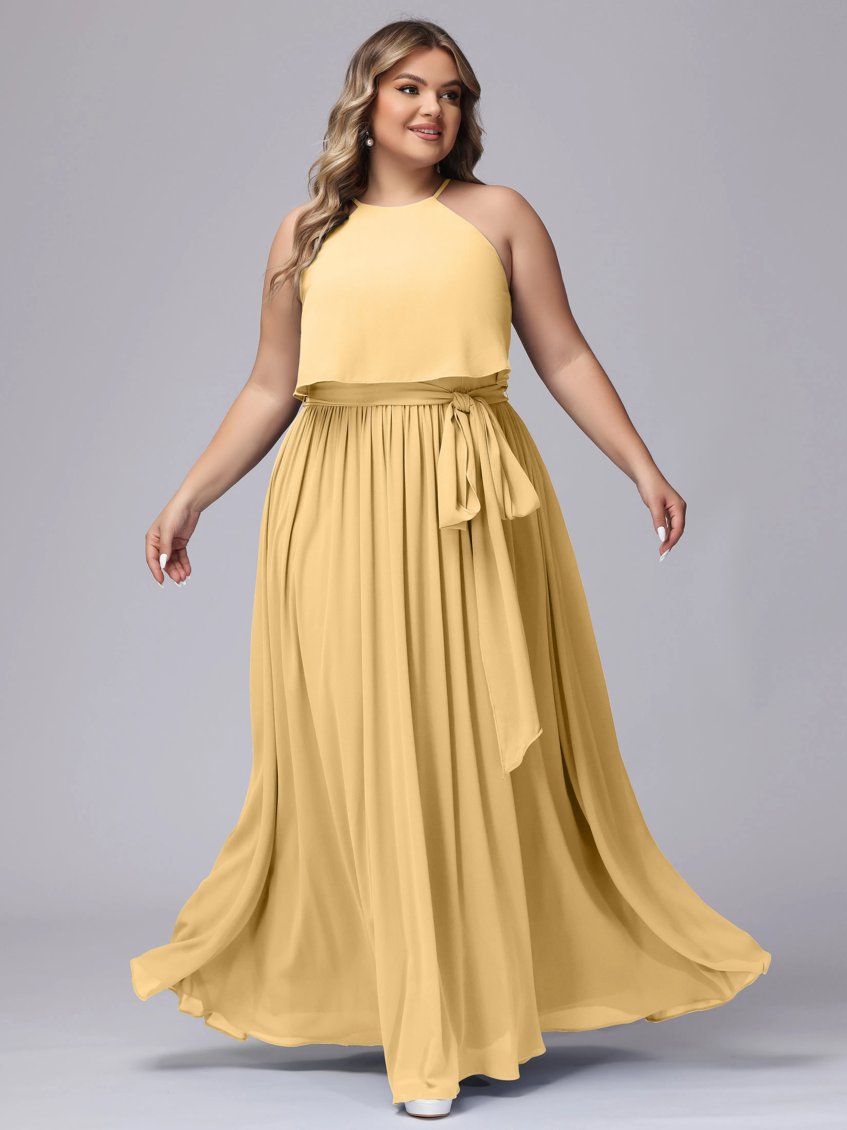 Halter Sleeveless Chiffon Plus Size Bridesmaid Dress