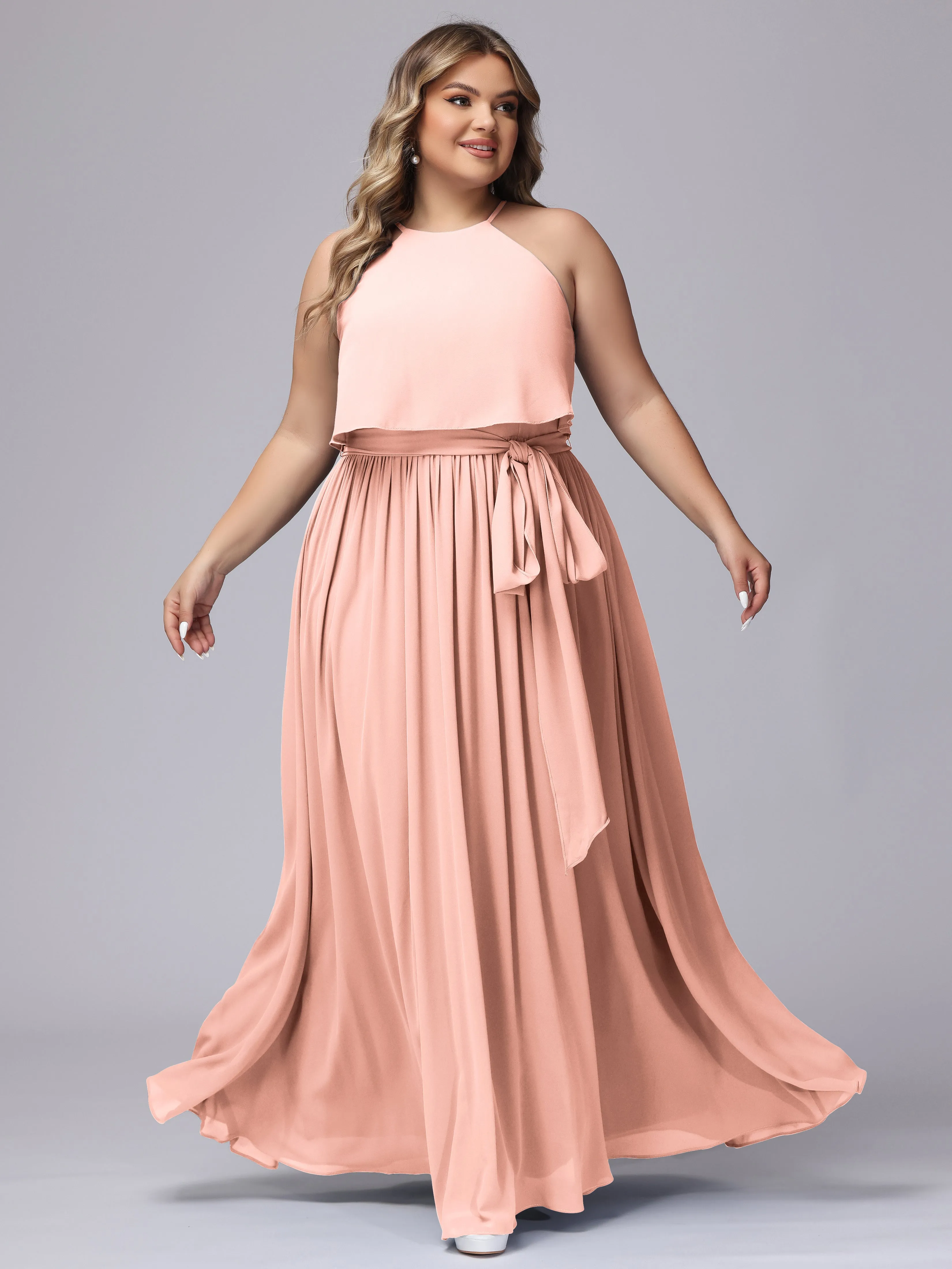 Halter Sleeveless Chiffon Plus Size Bridesmaid Dress