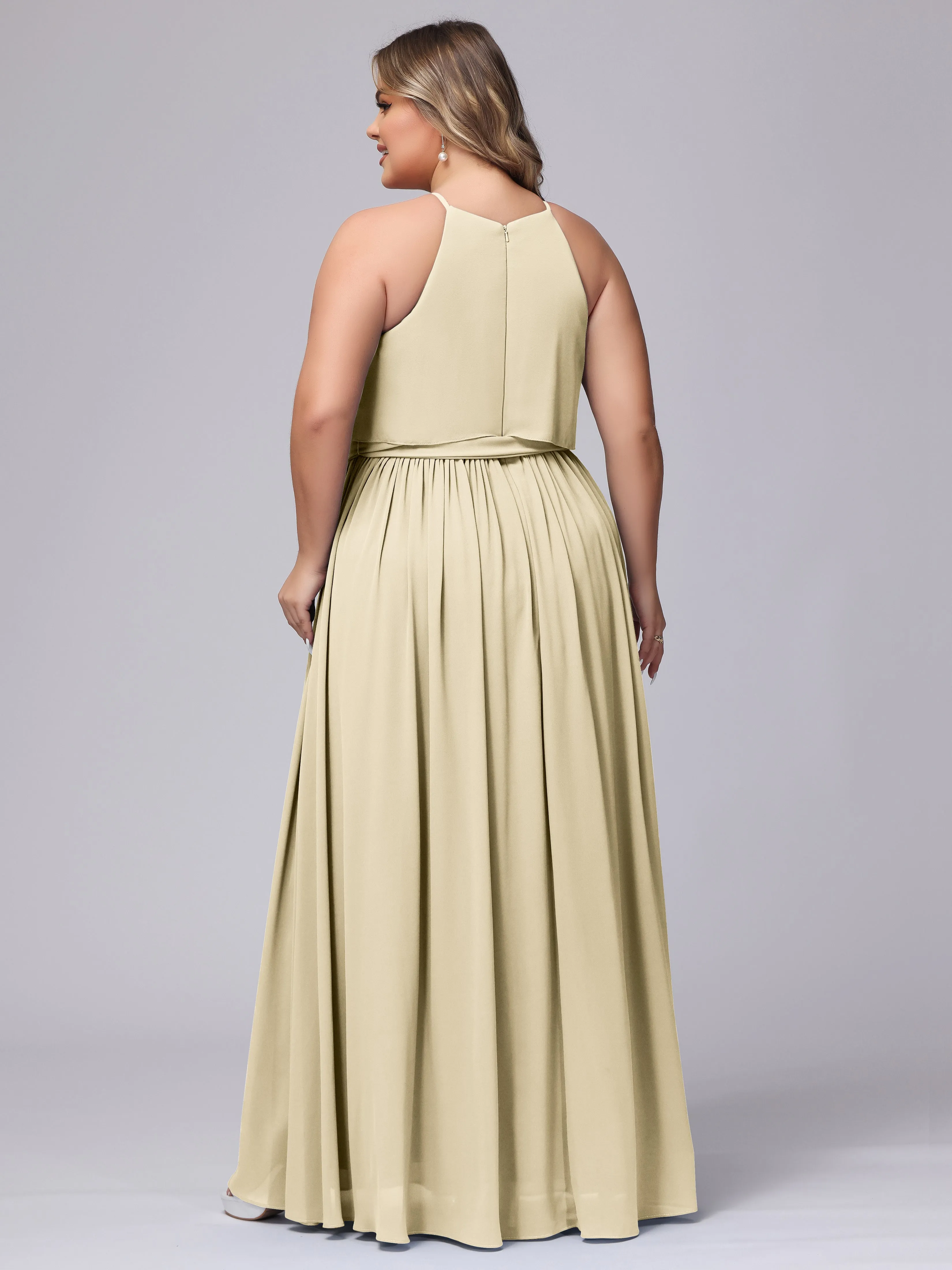 Halter Sleeveless Chiffon Plus Size Bridesmaid Dress